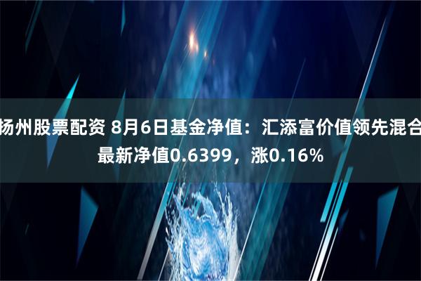 扬州股票配资 8月6日基金净值：汇添富价值领先混合最新净值0.6399，涨0.16%