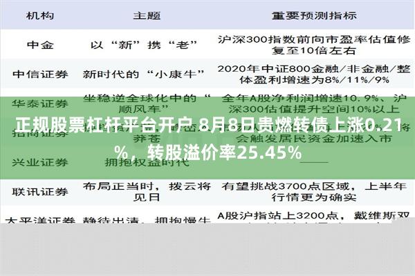 正规股票杠杆平台开户 8月8日贵燃转债上涨0.21%，转股溢价率25.45%