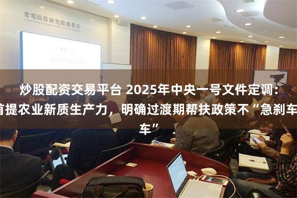 炒股配资交易平台 2025年中央一号文件定调：首提农业新质生产力，明确过渡期帮扶政策不“急刹车”